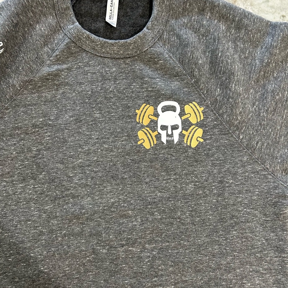 Gray Sweatshirt with Skull and Weights Design